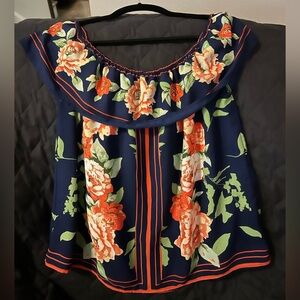 Floral Off-Shoulder Navy Top